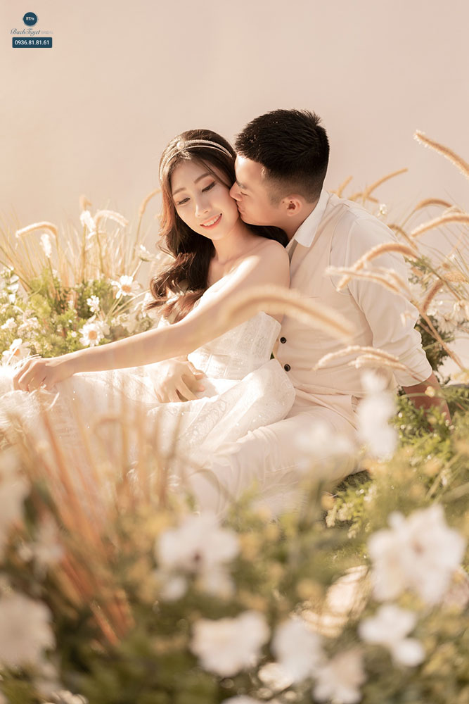 chụp ảnh cưới phông trơn kiểu lãng mạn 