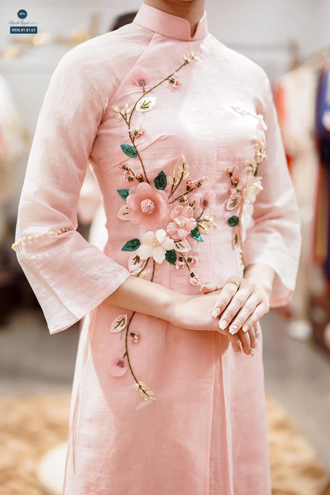 May áo dài cưới với vải chiffon 