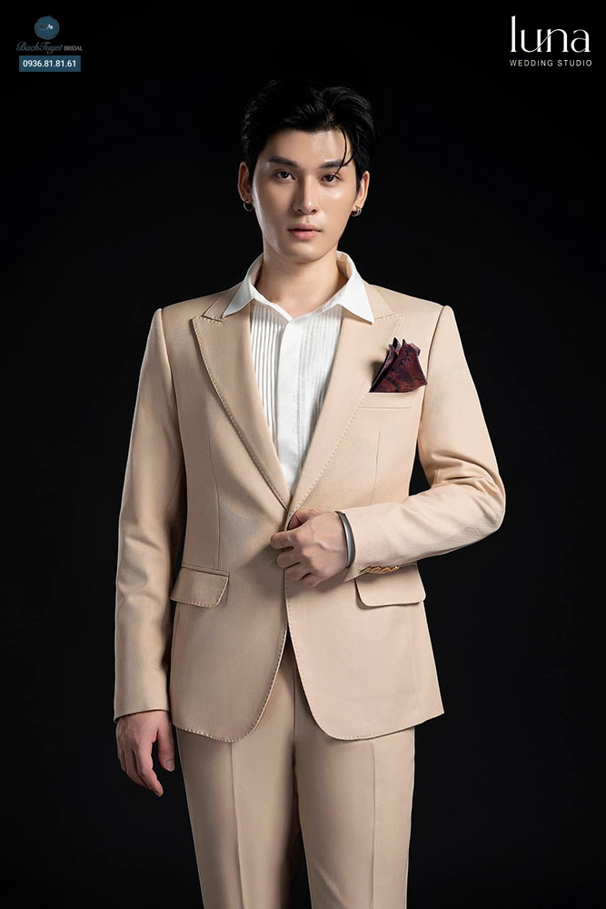 Vest cưới chú rể màu be
